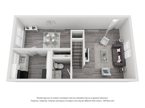 Floor plan for 3 beds, 2.5 baths, 1522 sqft